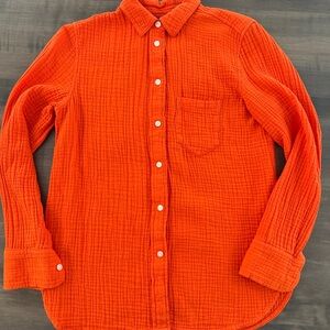 J. Crew Vibrant Orange Casual Gauze Button-Down Shirt